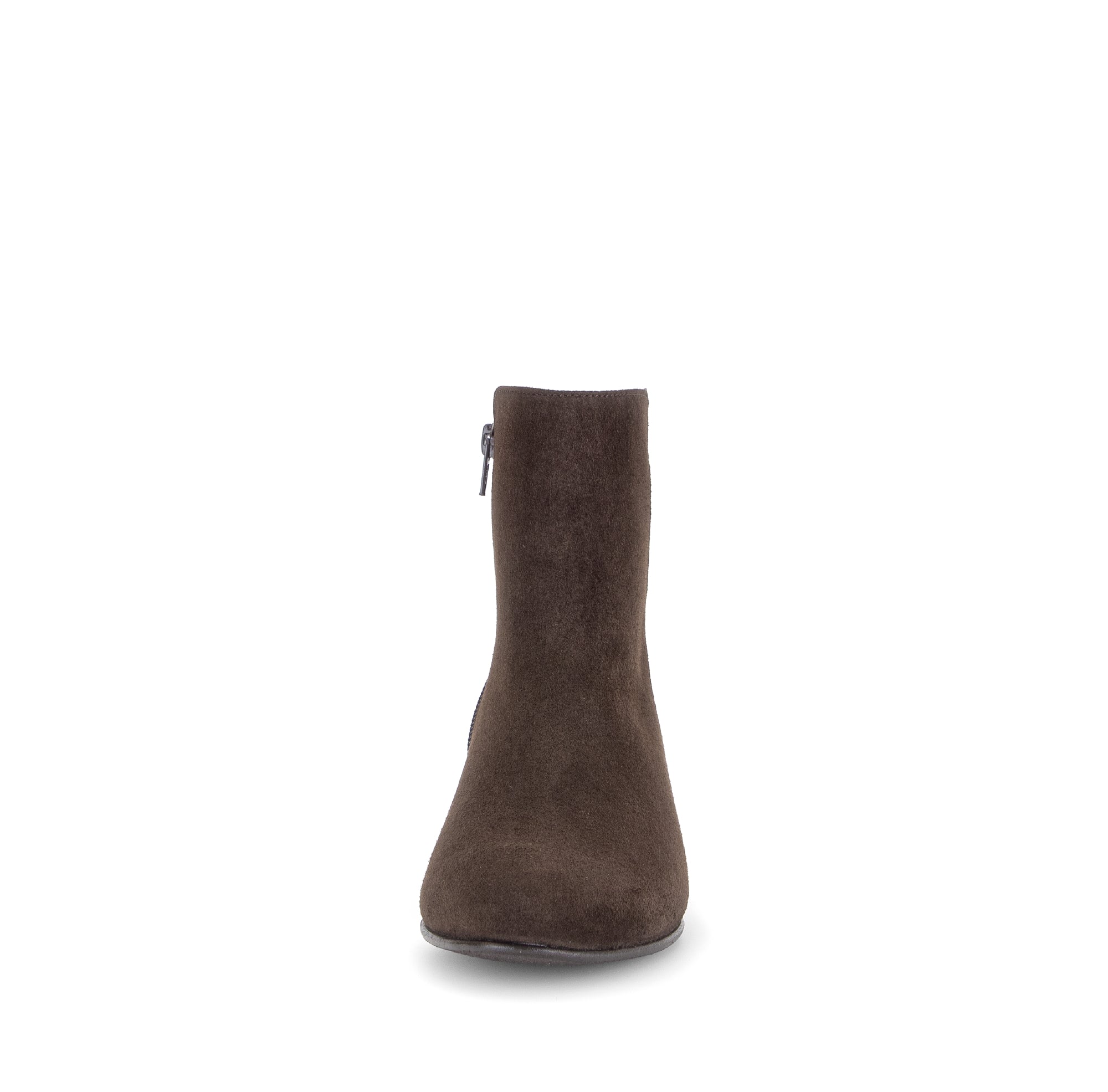 Gabor Abbey mocca brown block heel ankle boots, front view.
