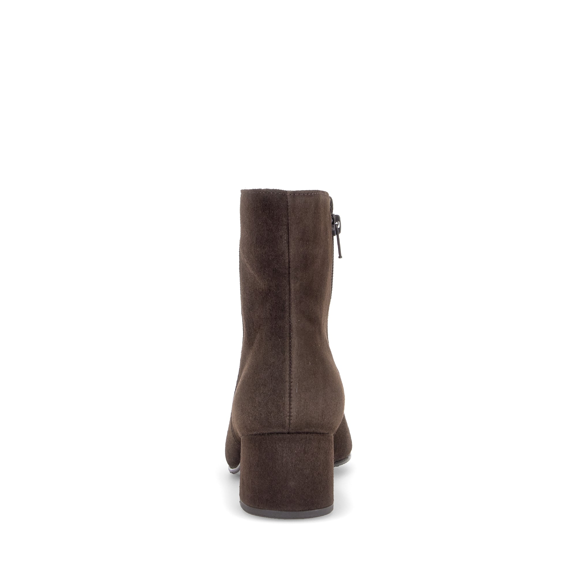 Gabor Abbey mocca brown block heel ankle boots, rear view.