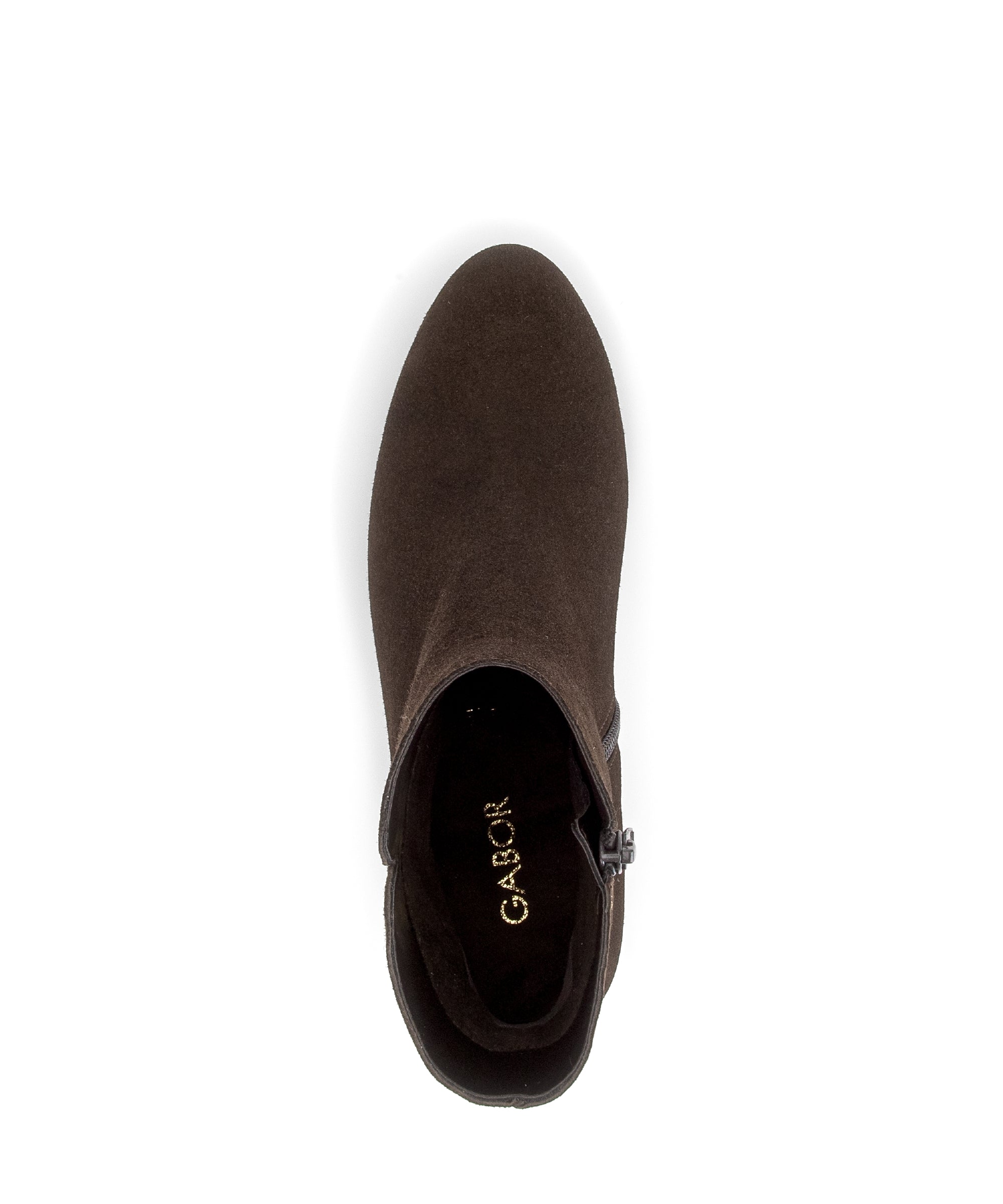 Gabor Abbey mocca brown block heel ankle boots, top view.