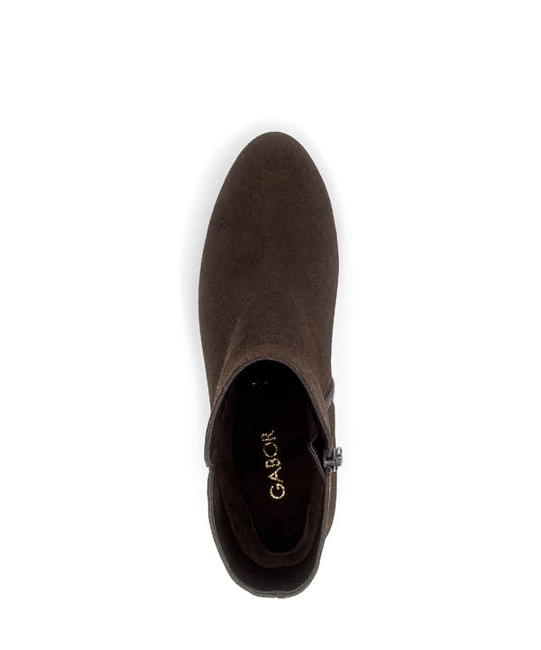 Gabor Abbey mocca brown block heel ankle boots, top view.