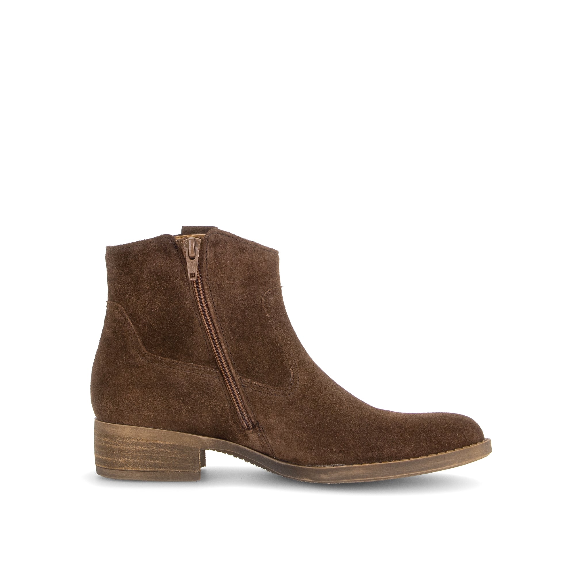 Gabor Grove cacao brown western ankle boots, inner side view.