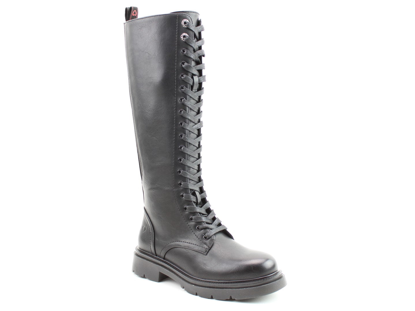 Heavenly Feet Avalon Ladies Black Vegan Zip & Lace Knee High Boots, front three-quarter product view.