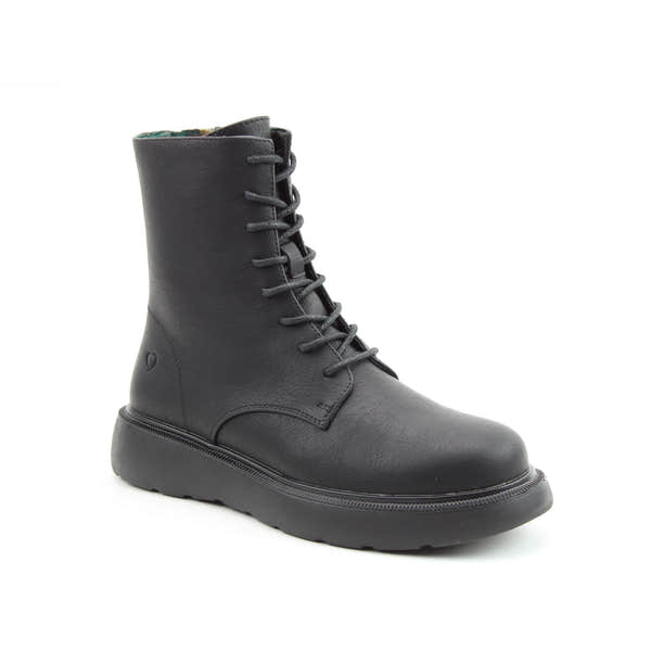 Heavenly Feet Fern Ladies Black Vegan Zip & Lace Ankle Boots, front three-quarter product view.