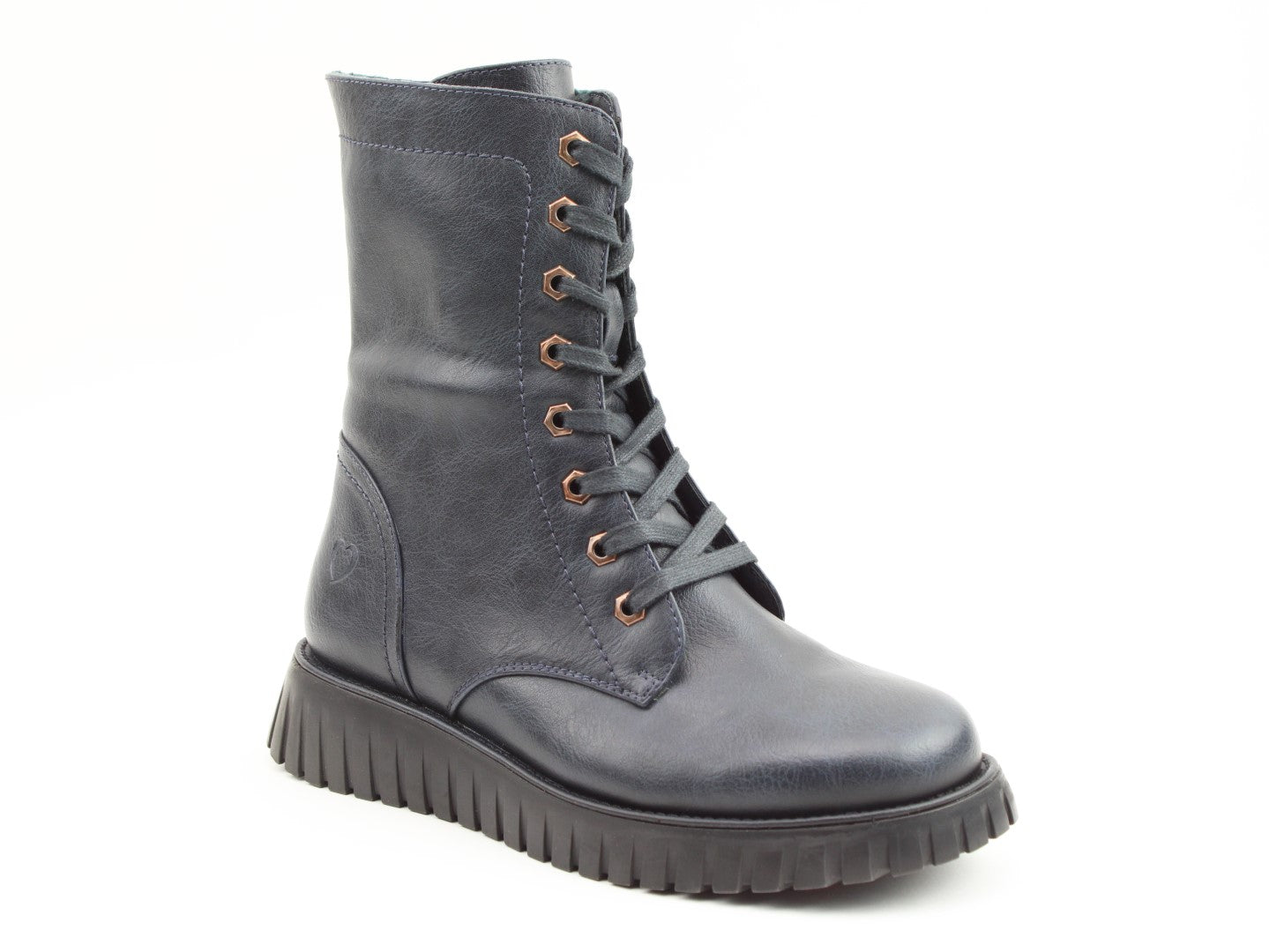 Heavenly Feet Martina5 Ladies Ocean Blue Vegan Lace Up Mid-Calf Boots, front three-quarter product view.