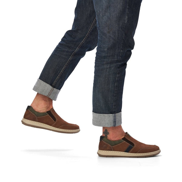 Rieker 17371-25 Mens Wide Brown Leather Elasticated Shoes