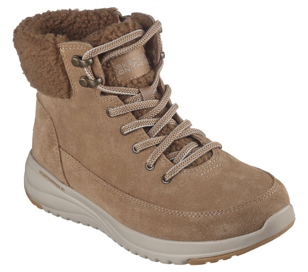 Skechers 144770 On The Go Stellar Winterize Ladies Brown Leather & Textile Waterproof Lace Up Ankle Boots
