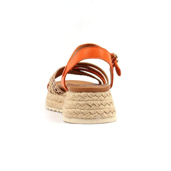 Lunar JLH607 Flick Ladies Orange Buckle Wedge Sandals with woven platform and ankle strap, casual women's summer footwear.