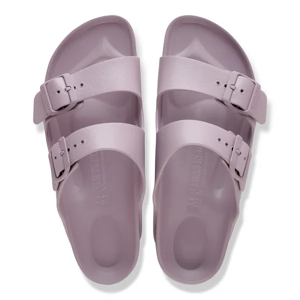 Birkenstock Arizona Essentials EVA unisex narrow waterproof buckle sandals in faded purple with arch support.