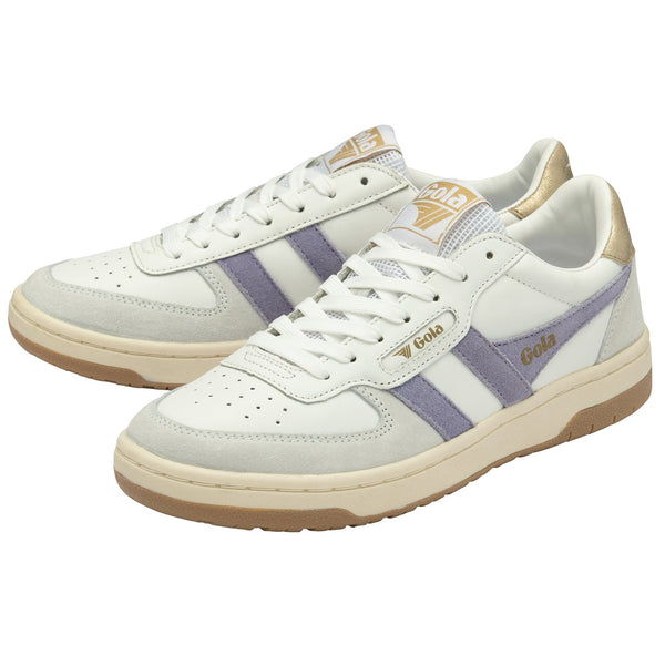 Gola Hawk Ladies White/Lavender/Gold Leather Lace Up Trainers