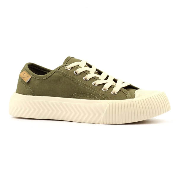 Lunar DLA009 Jayne III Ladies Khaki Lace-Up Sneakers with thick rubber sole and casual design.