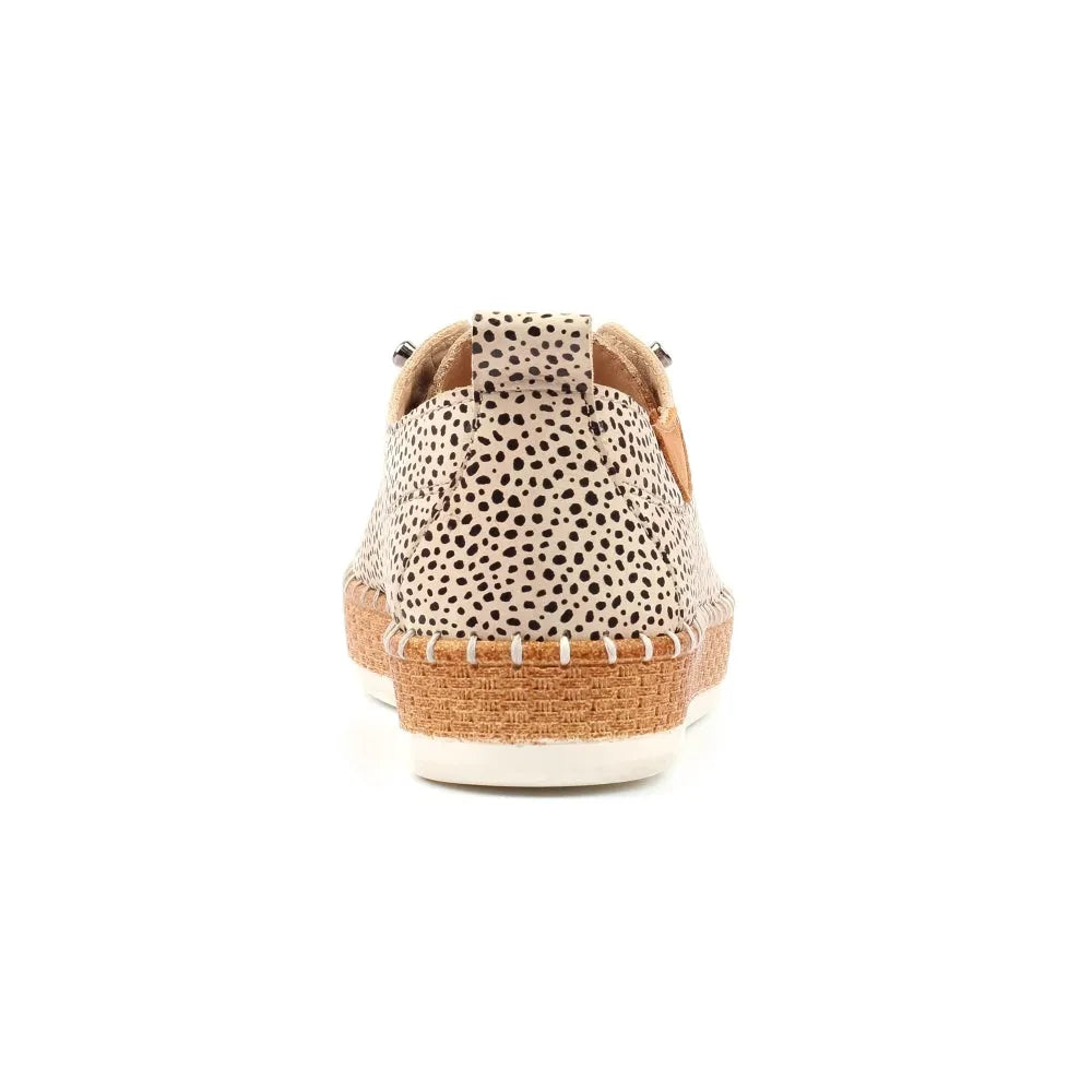 Lunar FLE056 Evette Women's Animal Print Leather Elasticated Shoes, beige and black spotted pattern, slip-on design, casual footwear.