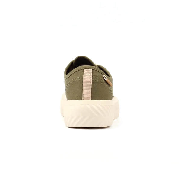 Lunar DLA009 Jayne III Ladies Khaki Lace-Up Trainers, casual women's sneakers with white thick sole and back pull tab.
