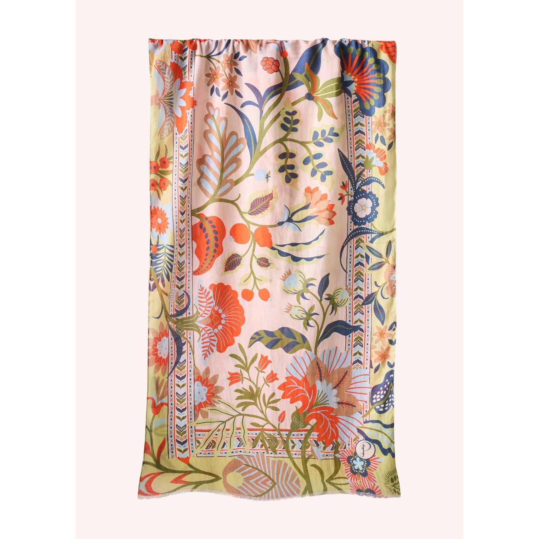 Powder Folky Floral Cotton Scarf - Coconut