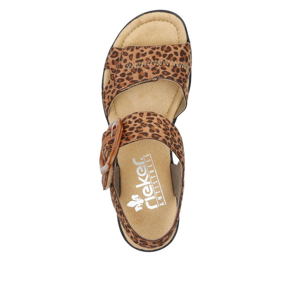 Rieker 68176-90 Ladies Leopard Print Synthetic Touch Fastening Sandals