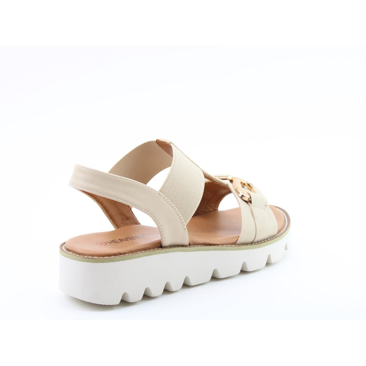 Heavenly Feet Lulu2 Ladies Beige Vegan Pull On Sandals