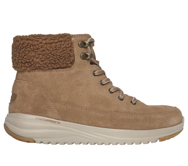 Skechers 144770 On The Go Stellar Winterize Ladies Brown Leather & Textile Waterproof Lace Up Ankle Boots