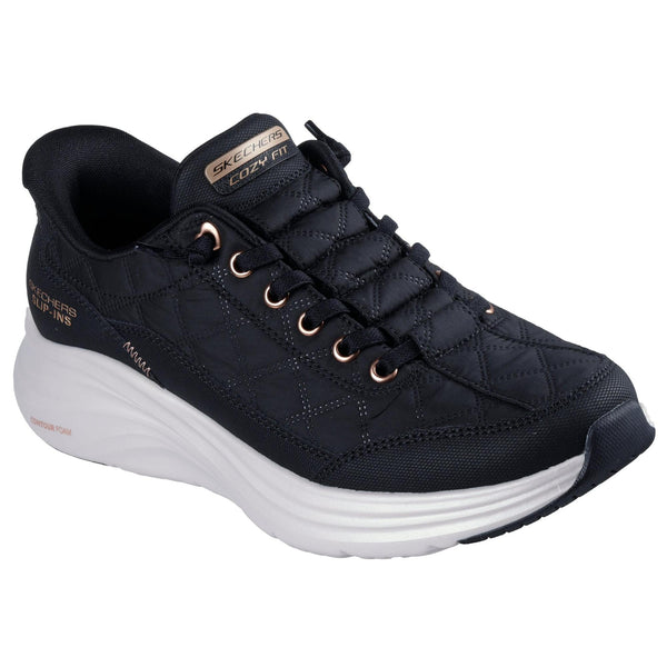 Skechers 150413 Contour Foam - Golden Hour Slip Ins Ladies Black/Rose Gold Leather & Textile Slip On Trainers