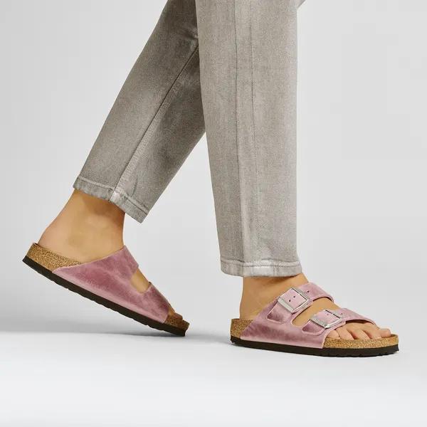 Birkenstock Arizona Waxy Ladies Narrow Lavender Leather Arch Support Buckle Sandals