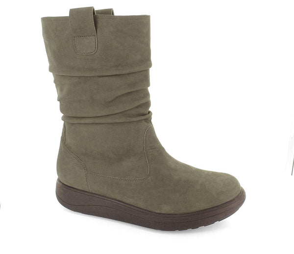 Strive Fleur Ladies Taupe Leather Arch Support Side Zip Mid-Calf Boots