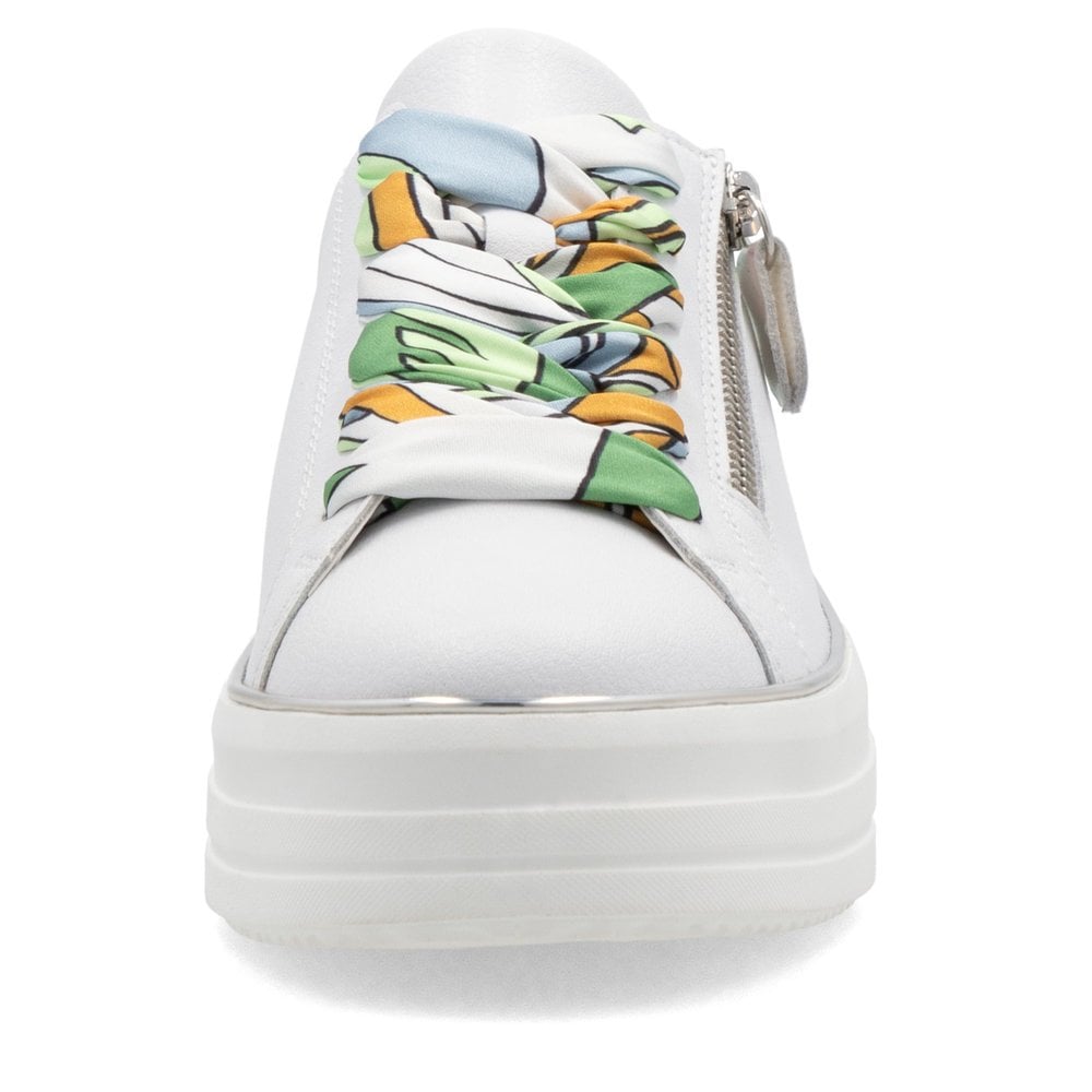 Remonte D1C06-80 Ladies Wide White Leather Side Zip Trainers