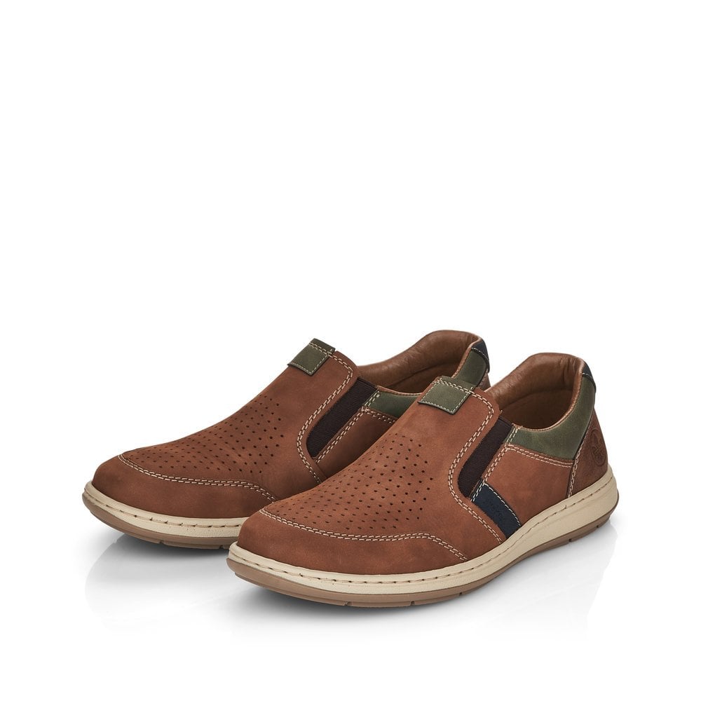 Rieker 17371-25 Mens Wide Brown Leather Elasticated Shoes
