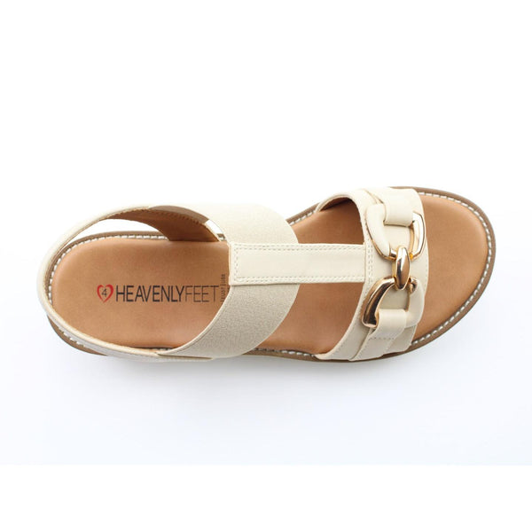Heavenly Feet Lulu2 Ladies Beige Vegan Pull On Sandals