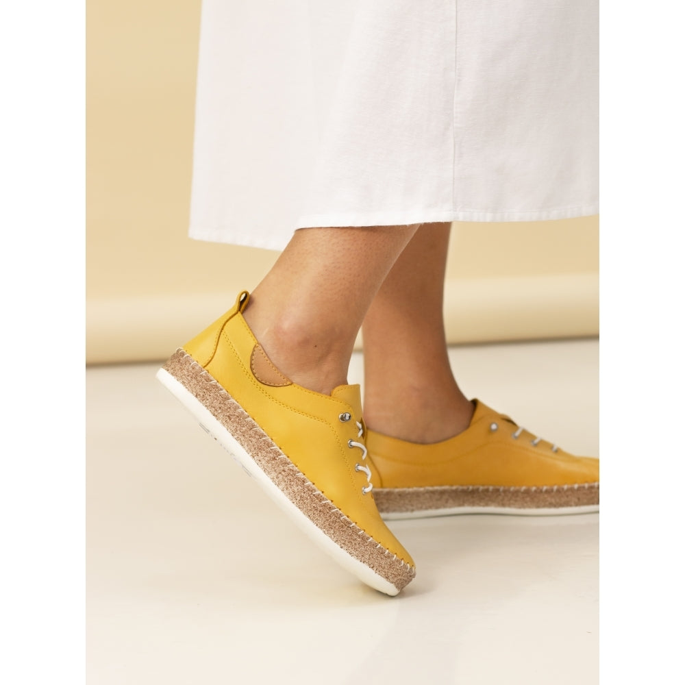 Lunar FLE050 Evie Ladies Mustard Leather Elasticated Shoes
