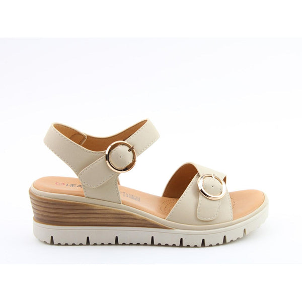 Heavenly Feet Concord Ladies Beige Vegan Buckle Sandals