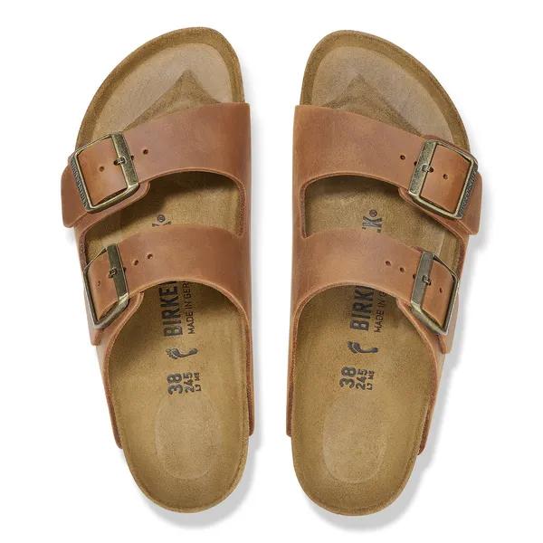 Birkenstock Arizona Oiled Ladies Narrow Cognac Leather Arch Support Buckle Sandals