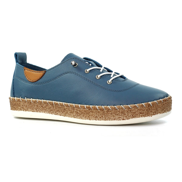 Lunar FLE050 Evie Ladies Mid Blue Leather Elasticated Shoes