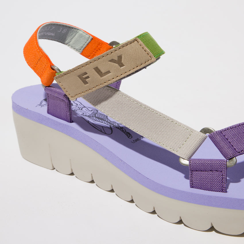 Fly Yefa 726 Ladies Violet Purple Multi Textile Touch Fastening Sandals