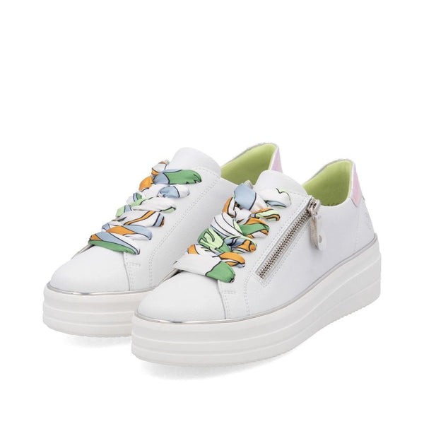 Remonte D1C06-80 Ladies Wide White Leather Side Zip Trainers