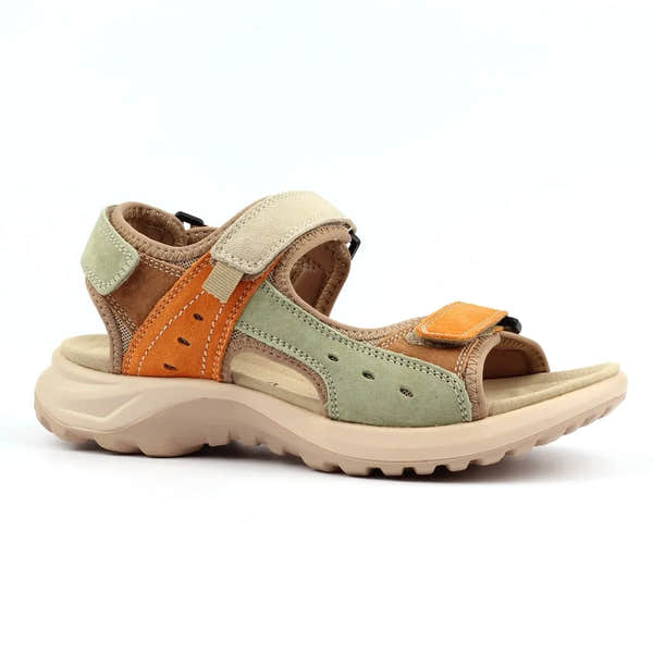 Lunar JLR001 Lazy Dogz Alston ladies' orange and multi-colored leather touch-fastening sandals with chunky sole.