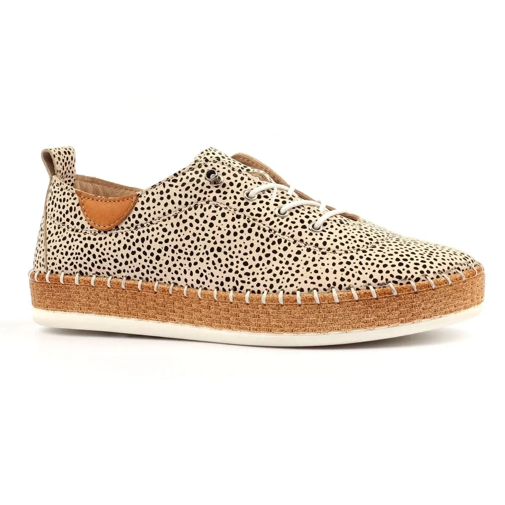 Lunar FLE056 Evette women's animal print leather slip-on shoes with elasticated detail and cushioned sole.