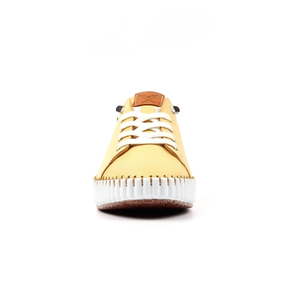 Lunar FLE057 Faith Ladies Lemon Leather Lace-Up Shoes with white sole and stylish design.