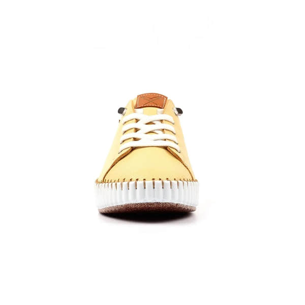 Lunar FLE057 Faith Ladies Lemon Leather Lace-Up Shoes with white sole and stylish design.