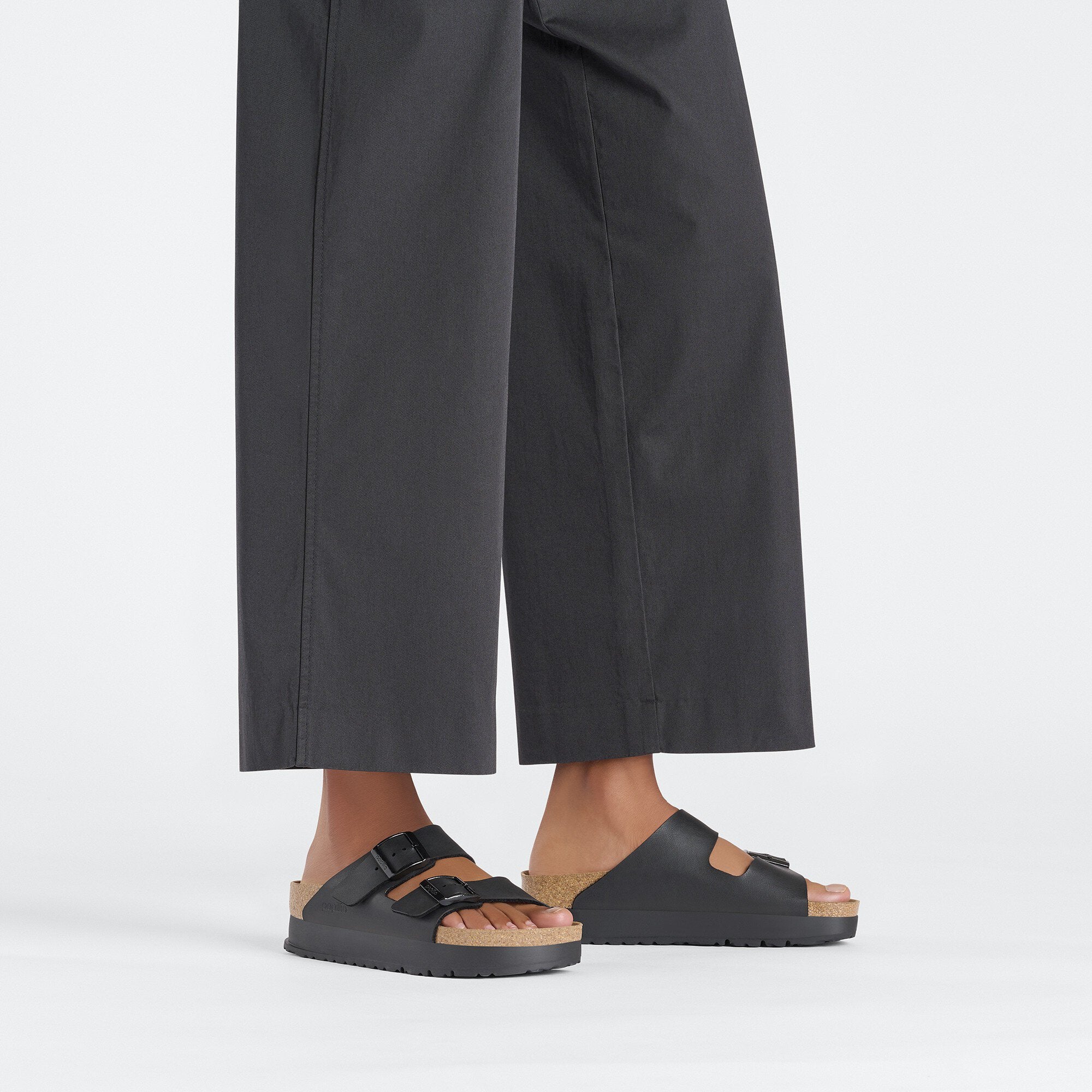 Birkenstock Papillio Arizona Flex Birkoflor Platform Ladies Narrow Black Arch Support Buckle Sandals