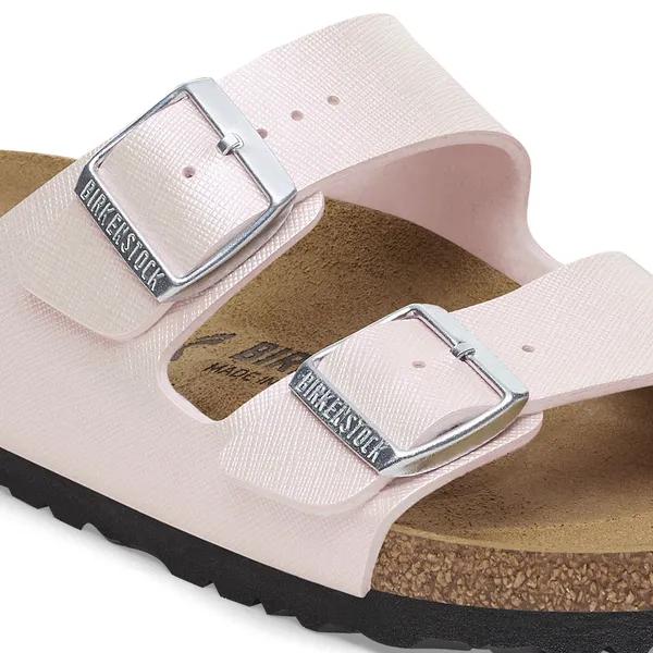Birkenstock Arizona Birkoflor Ladies Narrow Saffiano Irridescent Light rose Arch Support Buckle Sandals