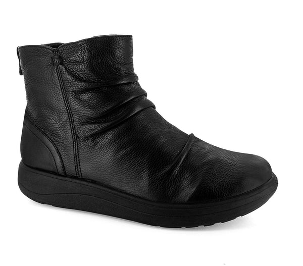 Strive Tempo Ladies All Black Leather Arch Support Side Zip Ankle Boots