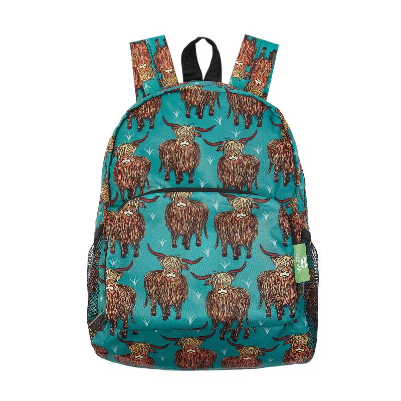 Eco Chic G18 Teal Highland Cow Recycled Plastic Mini Kids Backpack