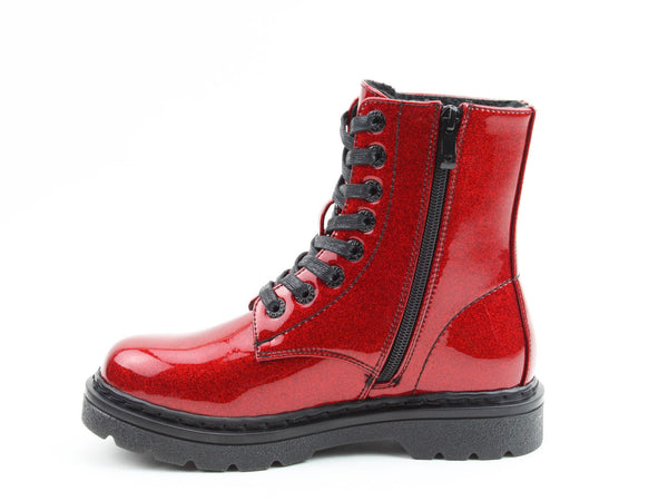 Heavenly Feet Justina 2 Ladies Red Glitter Vegan Zip & Lace Ankle Boots