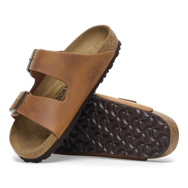 Birkenstock Arizona Oiled Ladies Narrow Cognac Leather Arch Support Buckle Sandals