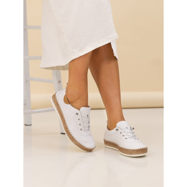 Lunar FLE050 Evie Ladies White Leather Elasticated Shoes