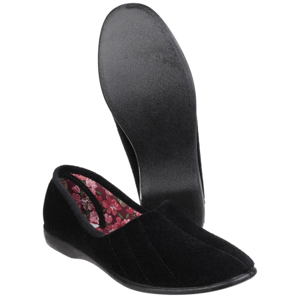 GBS Audrey Slipper Ladies  Spanish Black Textile Slip On Slippers