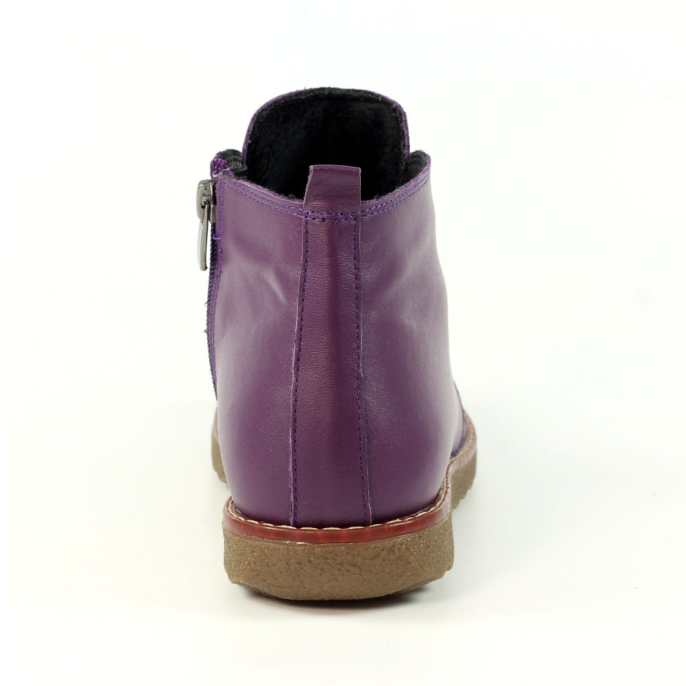 Lunar GLR003 Claire Ladies Purple Leather Side Zip Ankle Boots