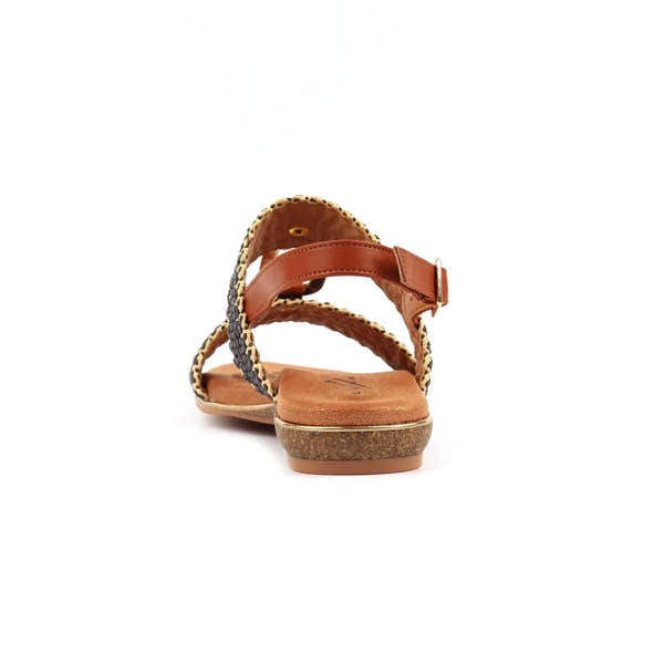 Lunar JLH587 Jules Ladies Black Buckle Sandals with woven straps and low heel, perfect for summer or casual wear.