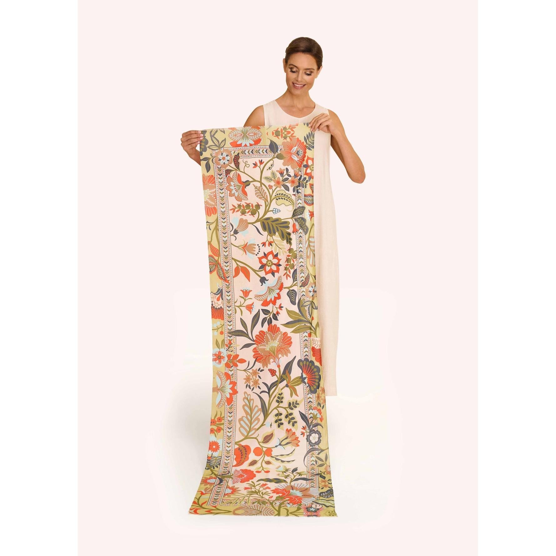 Powder Folky Floral Cotton Scarf - Coconut