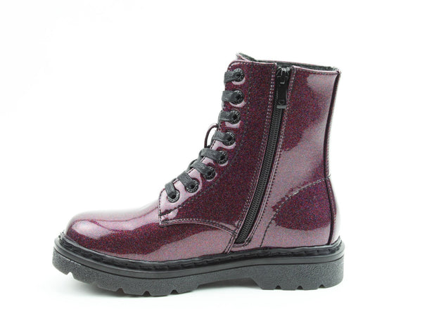 Heavenly Feet Justina 2 Ladies Purple Glitter Vegan Zip & Lace Ankle Boots