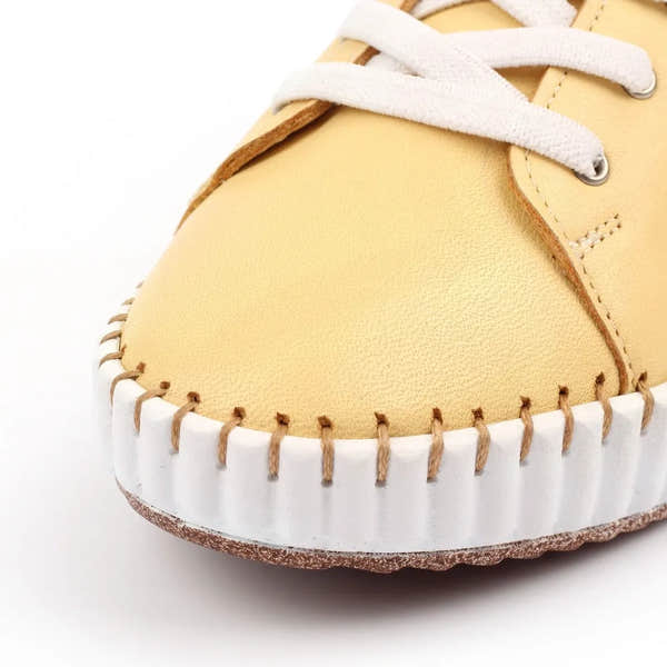 Lunar FLE057 Faith Ladies Lemon Leather Lace-Up Shoes, casual sneakers with white laces and stitched sole.