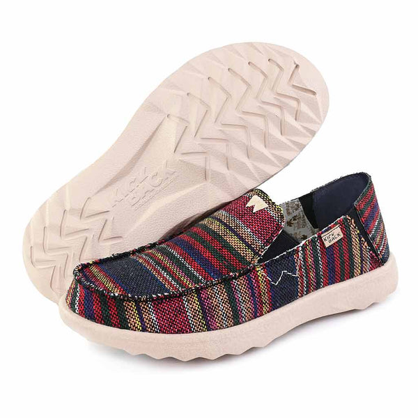 Kickback Couch 2.0 Mens Wide Hacky Sack Black Ethnic Weave Textile Arch Support Slip On Loafers